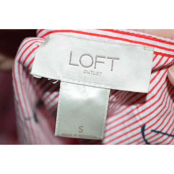 Loft Outlet Petite Red Striped Floral Blouse Bell Sleeve Women Sz Small Top READ - Picture 6 of 7